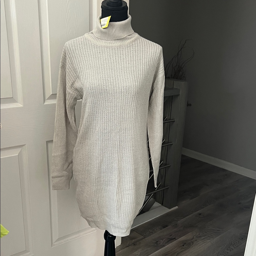 Boohoo Cream Long Sleeve Turtleneck Dress